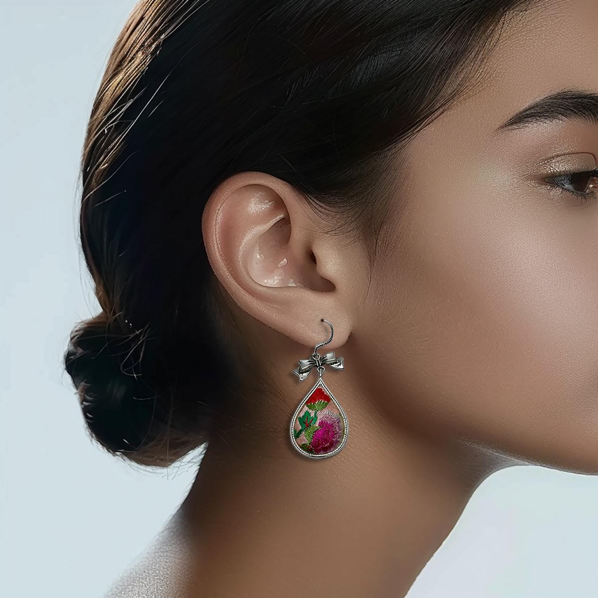 Miao Ethnic Hand-Embroidered, WaterDroplet for health, Earrings/A5