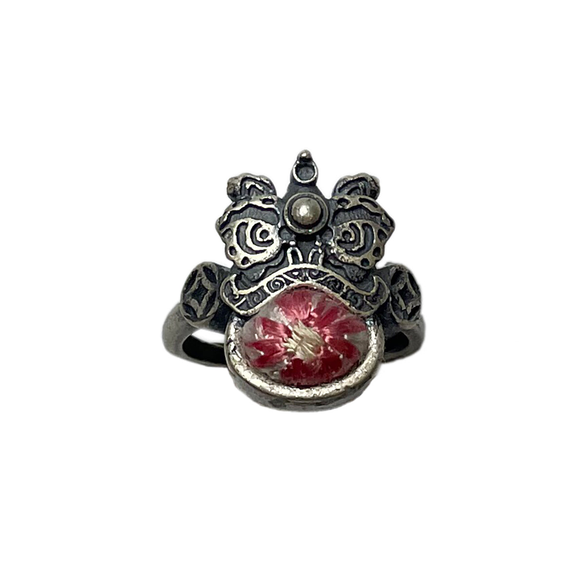 Miao Ethnic Hand-Embroidered, Lion for Power, Ring/X