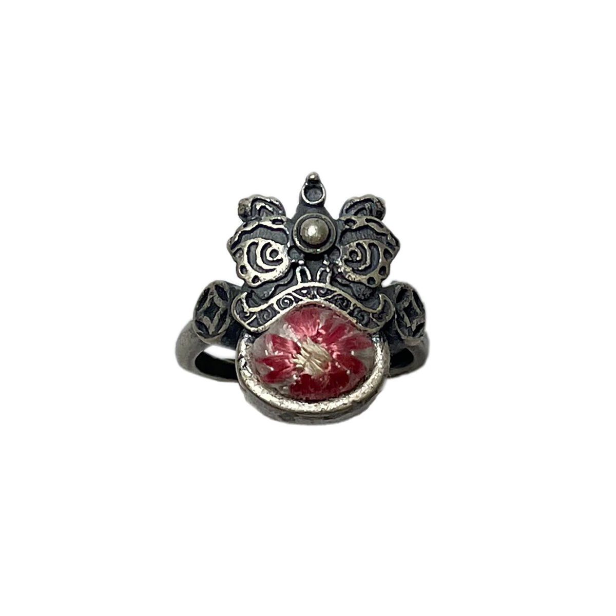 Miao Ethnic Hand-Embroidered, Lion for Power, Ring/X